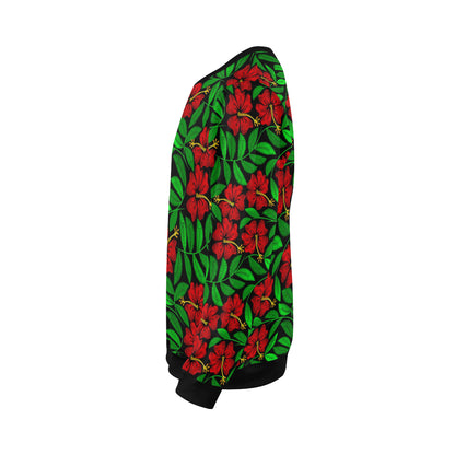 Red Hibiscus Embroidered Pattern Print Design HB03 Men Long Sleeve Sweatshirt