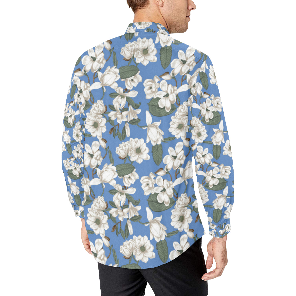 Magnolia Pattern Print Design 01 Men's Long Sleeve Shirt