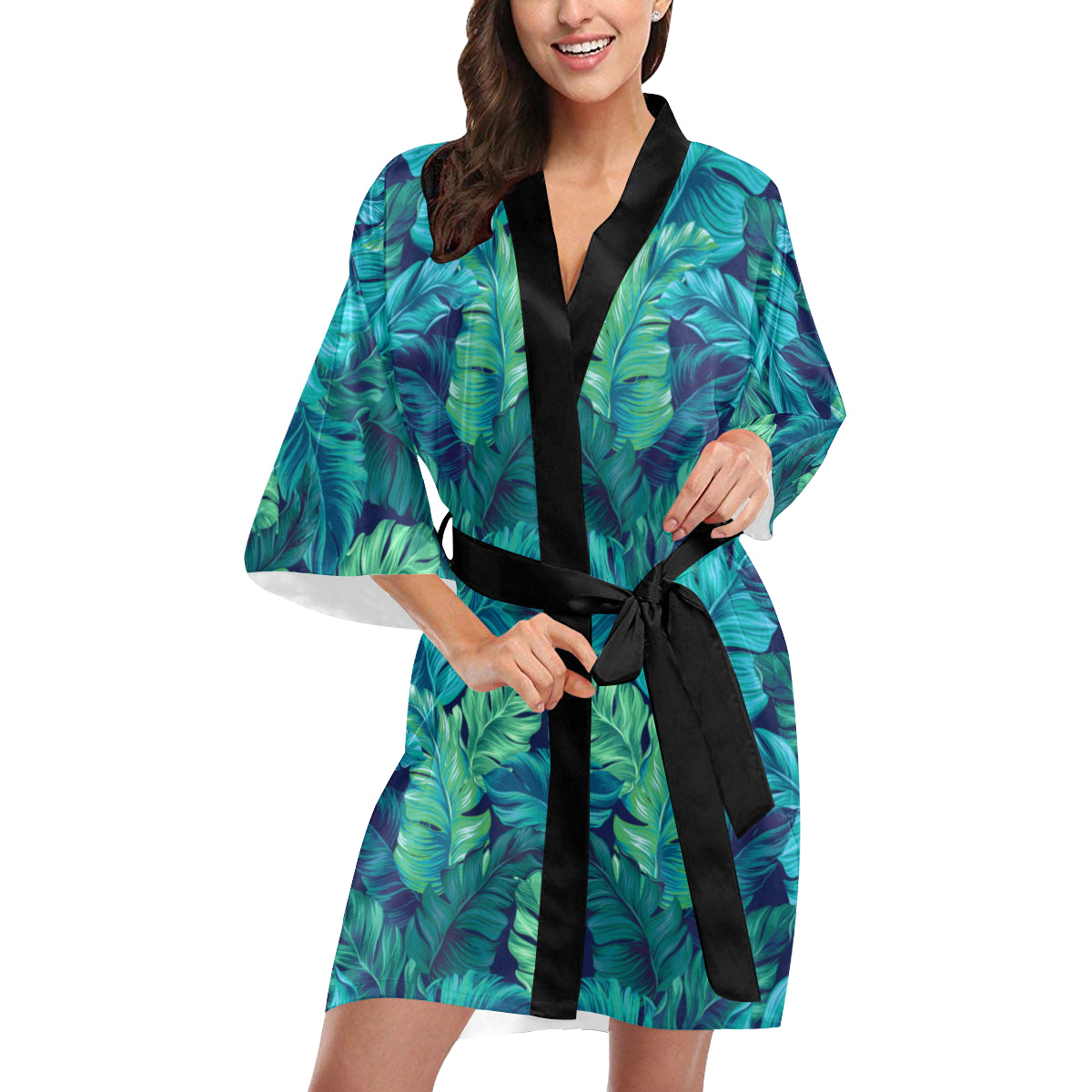 Banana Leaf Pattern Print Design BL05 Women's Short Kimono
