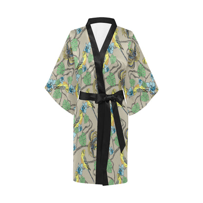 Parakeet Pattern Print Design A02 Women's Short Kimono