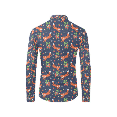 Fox Strawberry Print Pattern Men's Long Sleeve Shirt