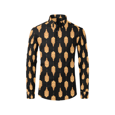 Buddha Head Gold Print Men's Long Sleeve Shirt