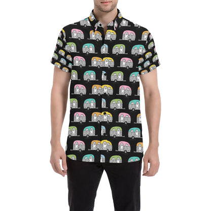 Camper Pattern Camping Themed No 2 Print Men's Short Sleeve Button Up Shirt