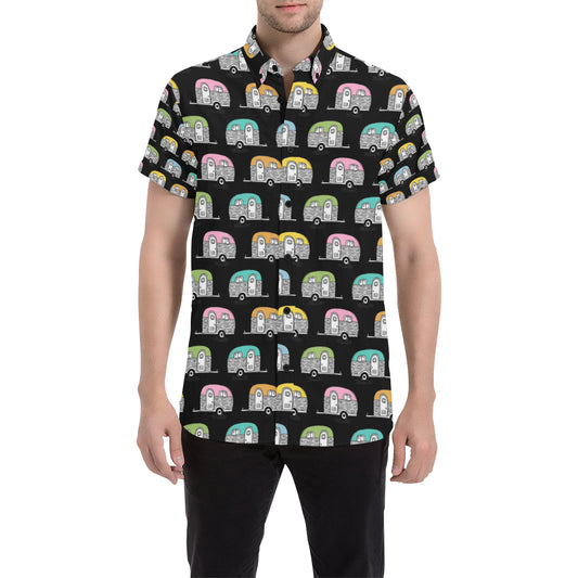 Camper Pattern Camping Themed No 2 Print Men's Short Sleeve Button Up Shirt
