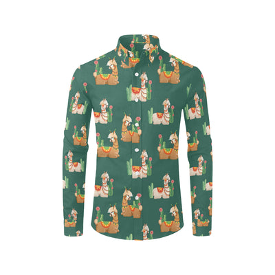 Llama Cactus Pattern Print Design 07 Men's Long Sleeve Shirt