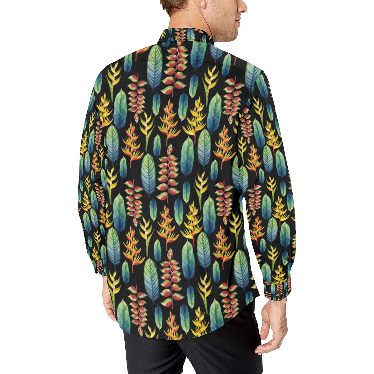 Heliconia Pattern Print Design HL03 Men's Long Sleeve Shirt