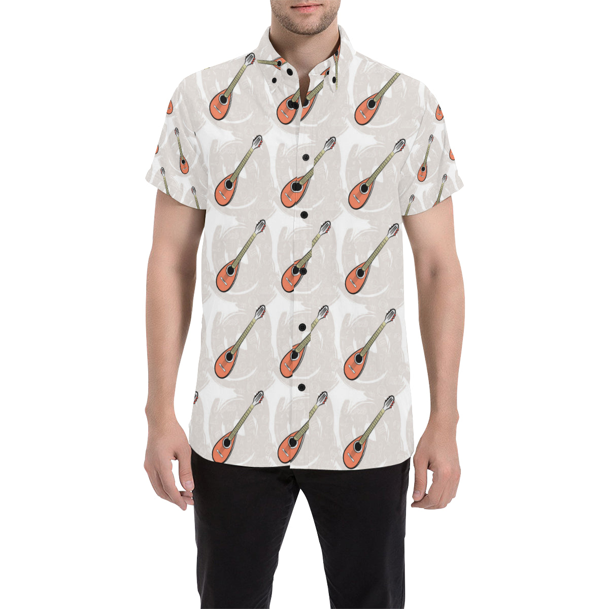 Mandolin Pattern Print Design 03 Men's Short Sleeve Button Up Shirt