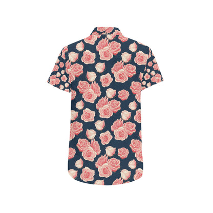 Rose Pattern Print Design A03 Men's Short Sleeve Button Up Shirt