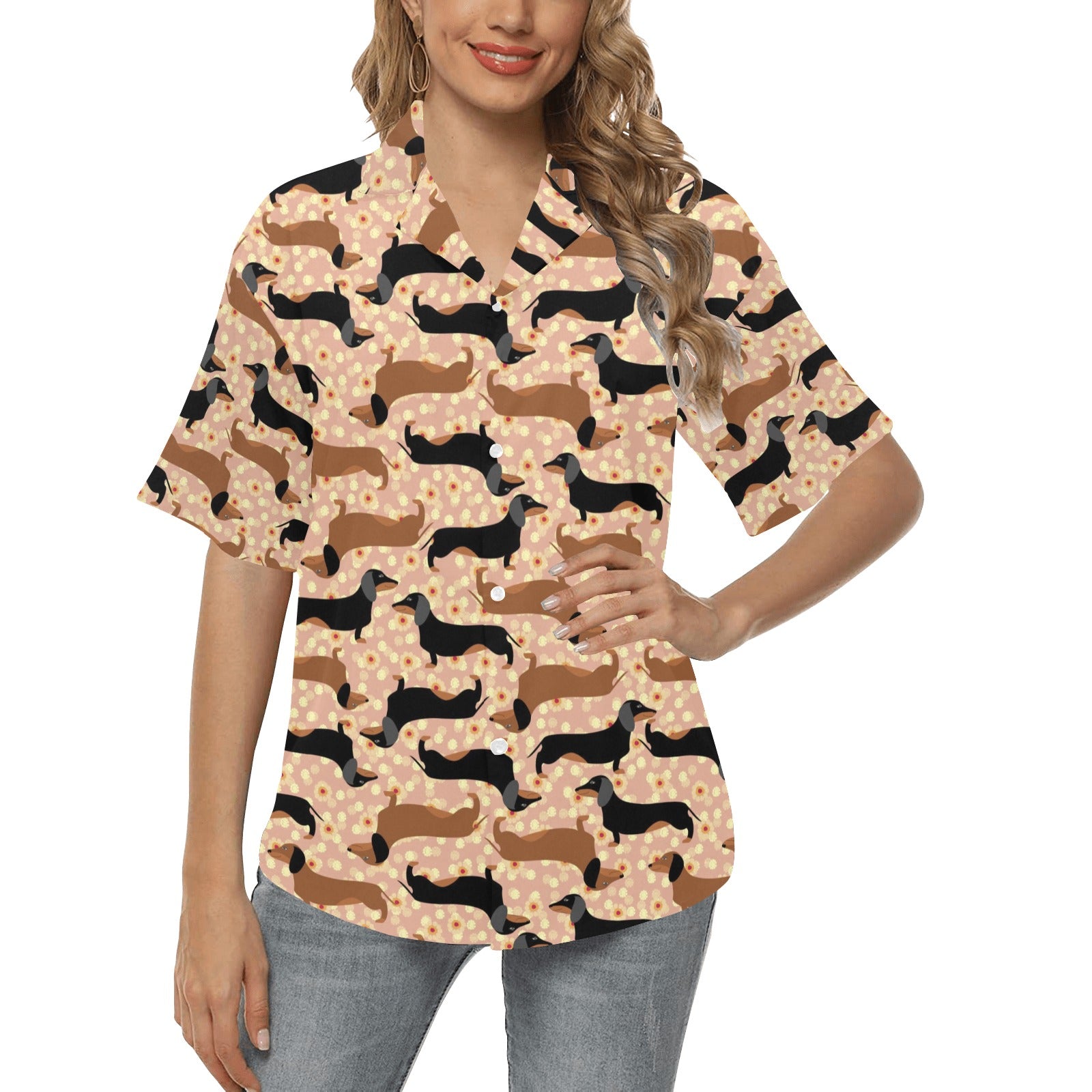 Dachshund Pattern Print Design 011 Women's Hawaiian Shirt