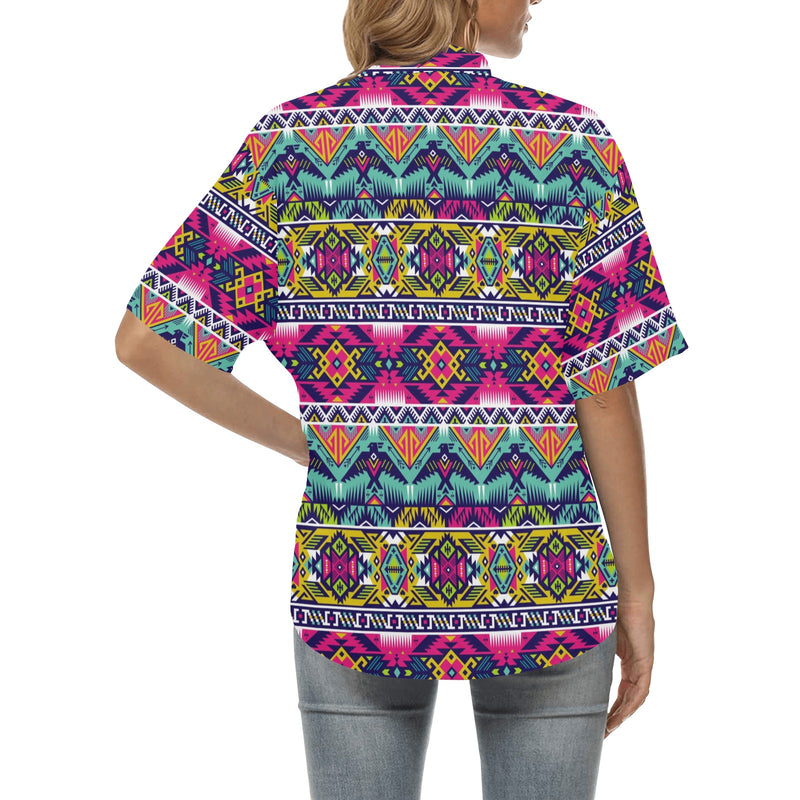 Indian Navajo Color Themed Design Print Women's Hawaiian Shirt