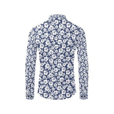 Hibiscus Blue Hawaiian Flower Style Men's Long Sleeve Shirt