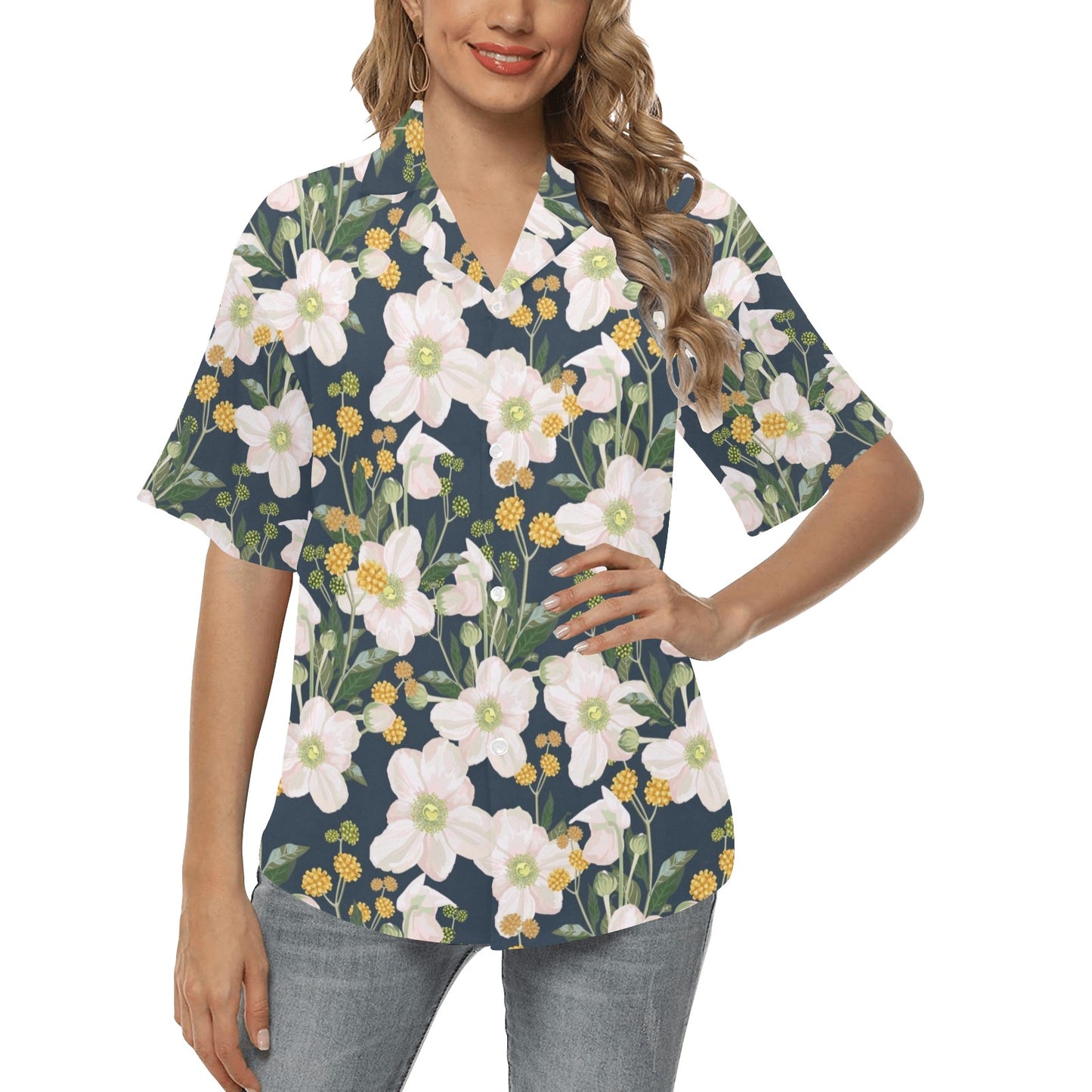 Anemone Pattern Print Design AM04 Women's Hawaiian Shirt