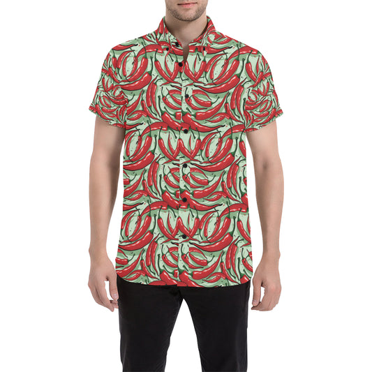 Chilli Pepper Pattern Print Design 04 Men's Short Sleeve Button Up Shirt