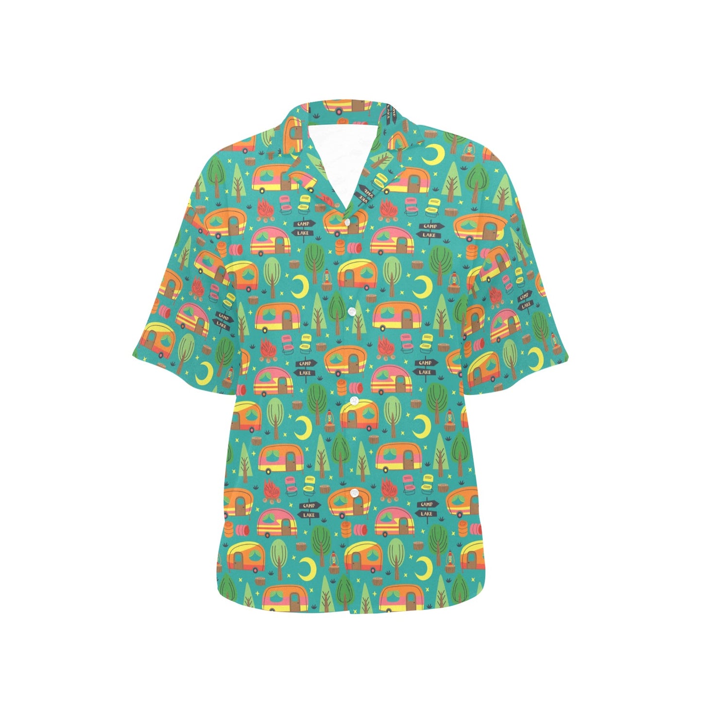 Camping Camper Pattern Print Design 05 Women's Hawaiian Shirt