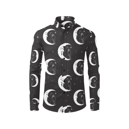 Moon with Cat Pattern Print Design 04 Men's Long Sleeve Shirt