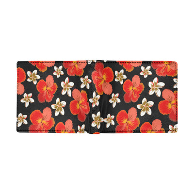 Red Hibiscus Pattern Print Design HB022 Men's ID Card Wallet