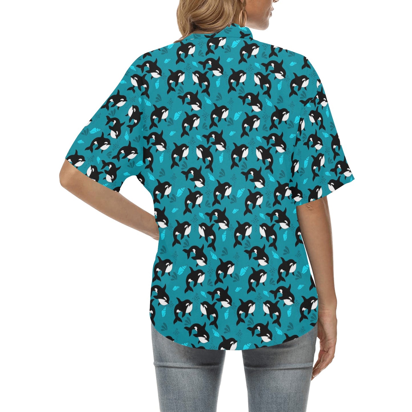 Whale Sea Design Themed Print Women's Hawaiian Shirt