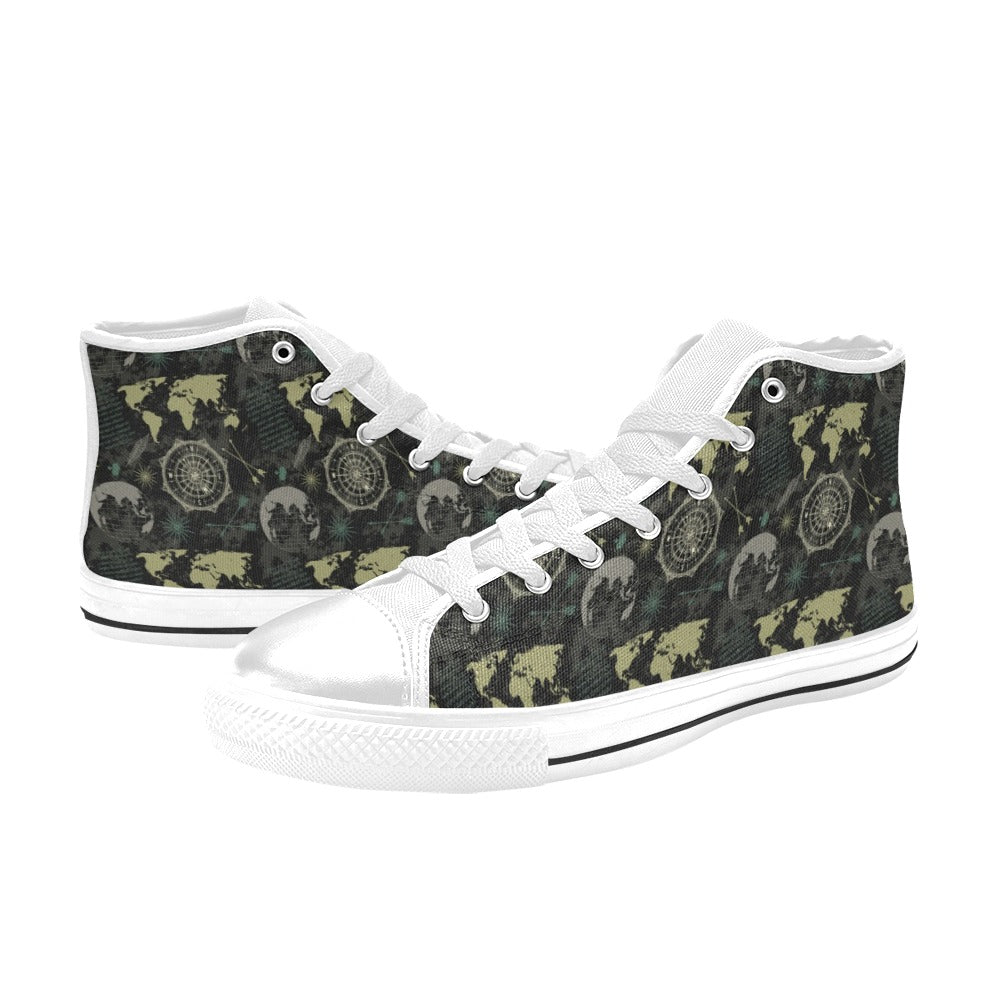 World Map Print Design LKS303 High Top Women's White Shoes