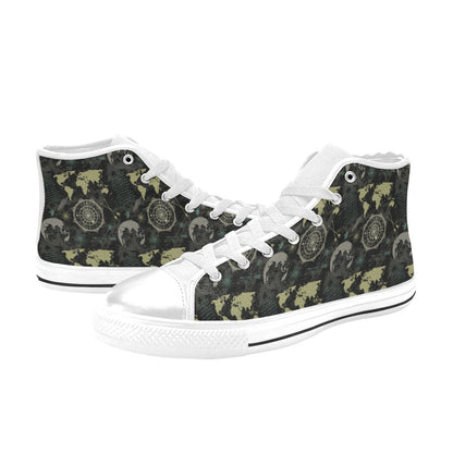 World Map Print Design LKS303 High Top Women's White Shoes