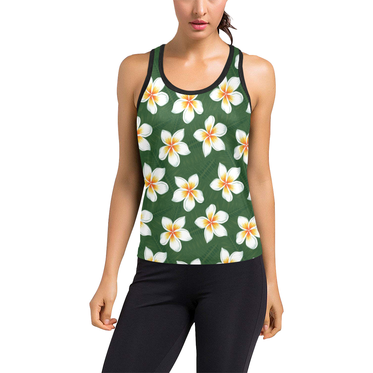 White Plumeria Pattern Print Design PM020 Women's Racerback Tank Top
