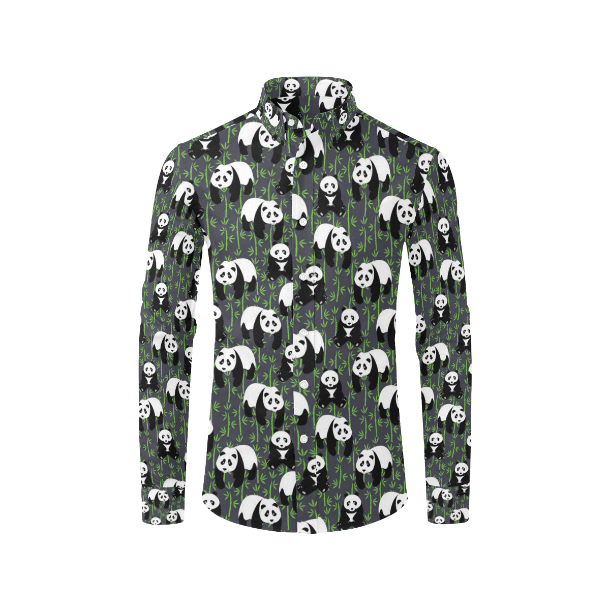 Panda Bear Bamboo Themed Print Men's Long Sleeve Shirt