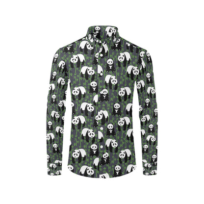 Panda Bear Bamboo Themed Print Men's Long Sleeve Shirt
