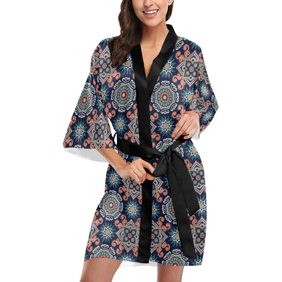 Bohemian Pattern Print Design 02 Women's Short Kimono