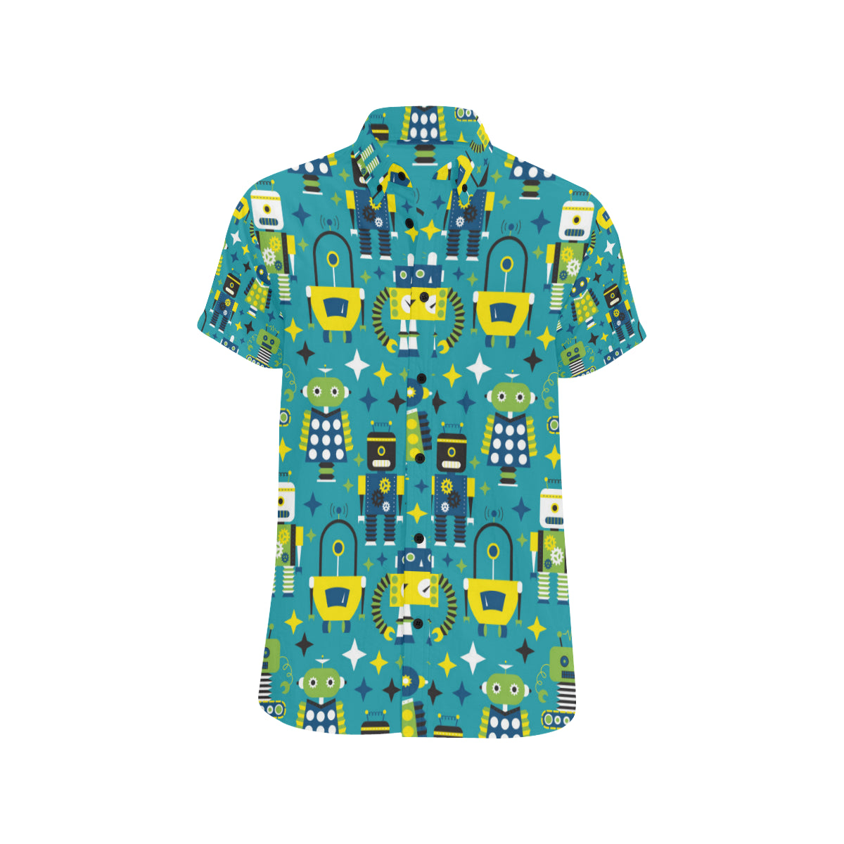 Robot Pattern Print Design A02 Men's Short Sleeve Button Up Shirt
