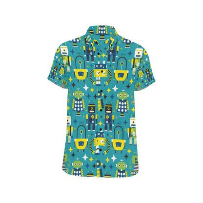 Robot Pattern Print Design A02 Men's Short Sleeve Button Up Shirt