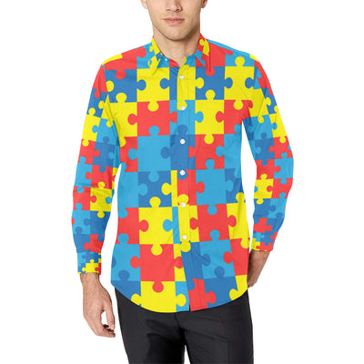 Autism Awareness Puzzles Design Print Men's Long Sleeve Shirt