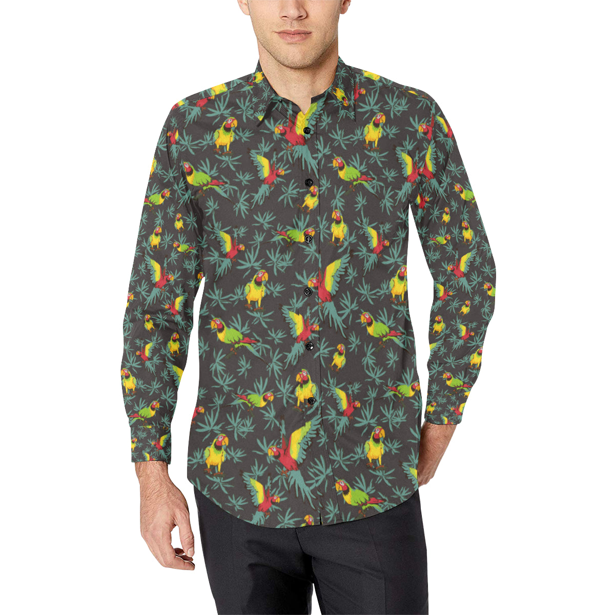 Parrot Themed Print Men's Long Sleeve Shirt