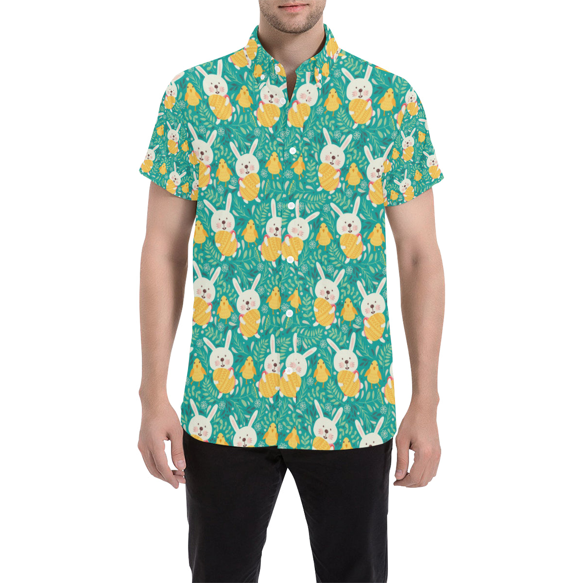 Easter Eggs Pattern Print Design RB02 Men's Short Sleeve Button Up Shirt