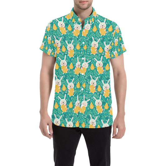 Easter Eggs Pattern Print Design RB02 Men's Short Sleeve Button Up Shirt