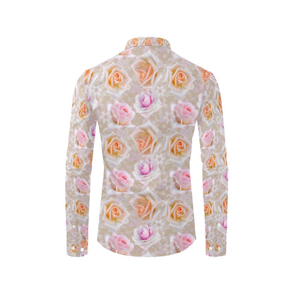 Rose Pattern Print Design RO011 Men's Long Sleeve Shirt