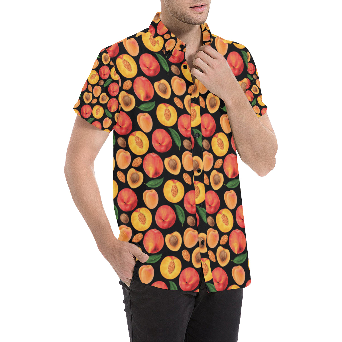 Peach Pattern Print Design A02 Men's Short Sleeve Button Up Shirt