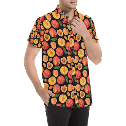 Peach Pattern Print Design A02 Men's Short Sleeve Button Up Shirt