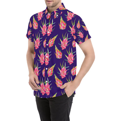 Dragonfruit Pattern Print Design DF02 Men's Short Sleeve Button Up Shirt