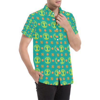 Celtic Tree of Life Print Pattern Men's Short Sleeve Button Up Shirt