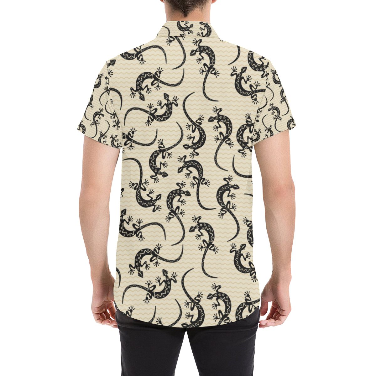 lizard Pattern Print Design 02 Men's Short Sleeve Button Up Shirt
