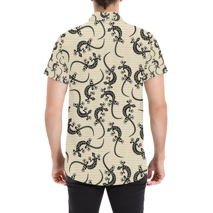 lizard Pattern Print Design 02 Men's Short Sleeve Button Up Shirt