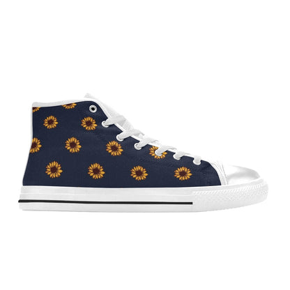 Sunflower Print Design LKS304 High Top Women's White Shoes