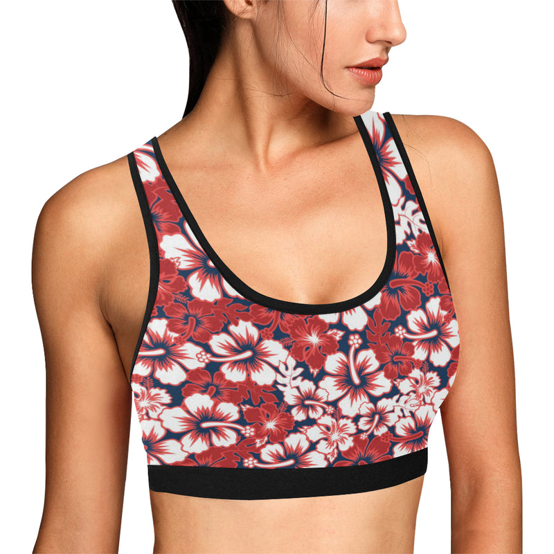 Red Hibiscus Pattern Print Design HB01 Sports Bra