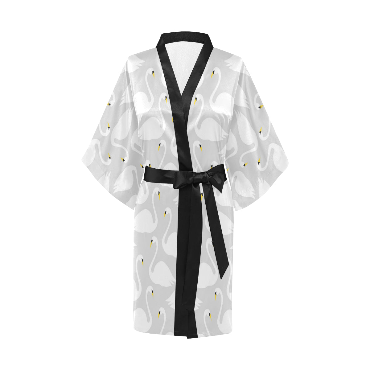 Swan Pattern Print Design 02 Women's Short Kimono