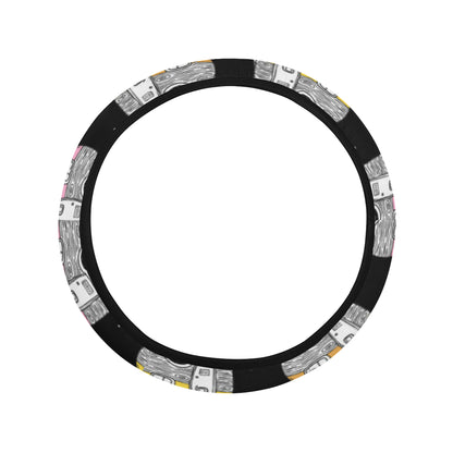 Camper Pattern Camping Themed No 2 Print Steering Wheel Cover with Elastic Edge