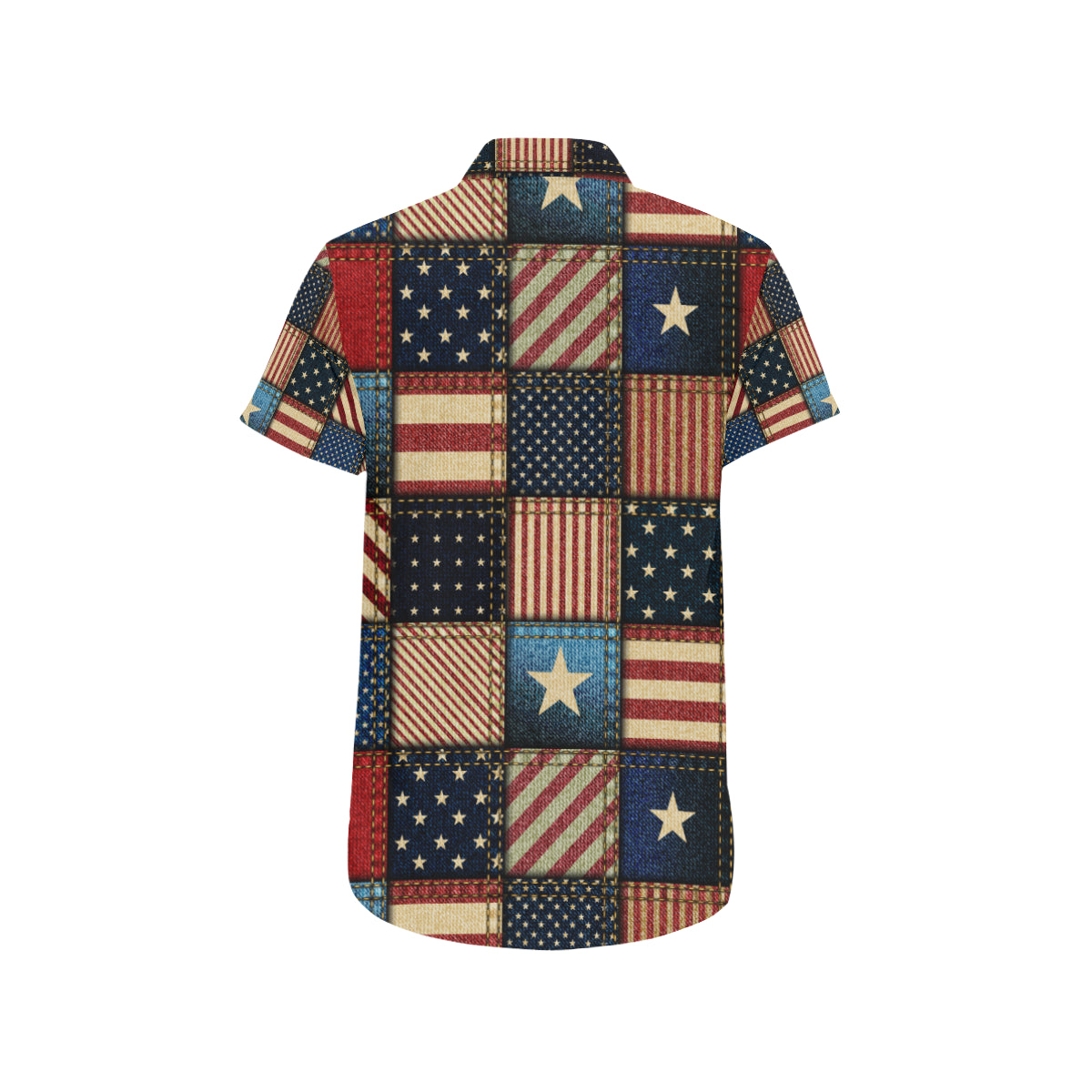 American flag Patchwork Design Men's Short Sleeve Button Up Shirt