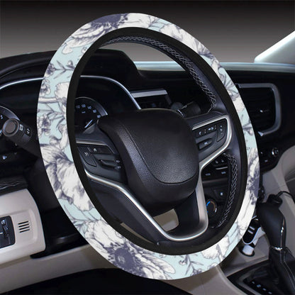Anemone Pattern Print Design 02 Steering Wheel Cover with Elastic Edge
