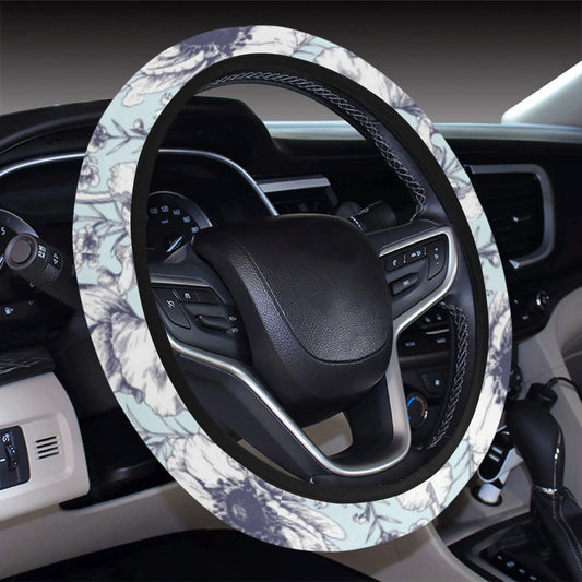 Anemone Pattern Print Design 02 Steering Wheel Cover with Elastic Edge