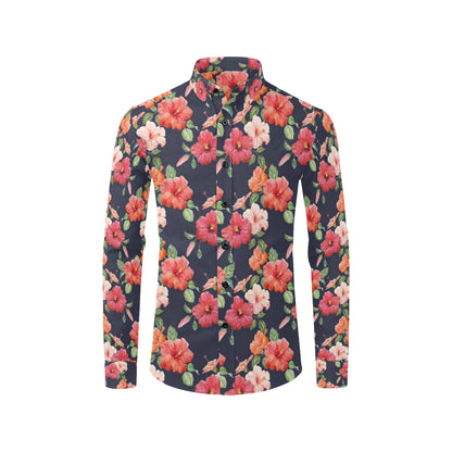 Tropical Flower Pattern Print Design TF020 Men's Long Sleeve Shirt