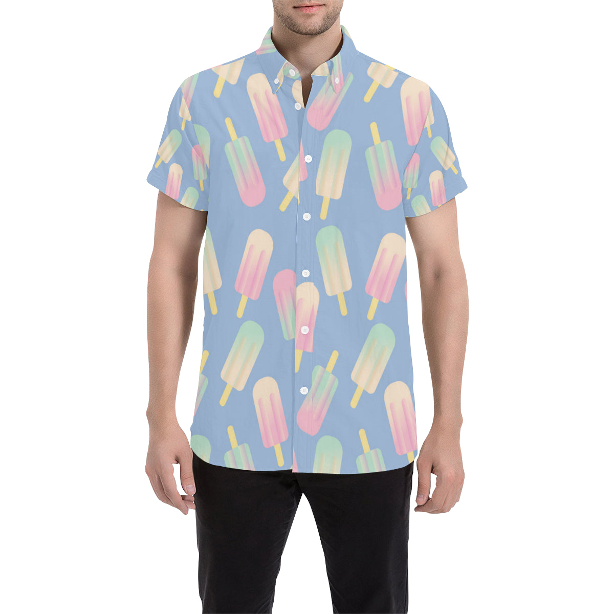 Ice Cream Pattern Print Design 05 Men's Short Sleeve Button Up Shirt