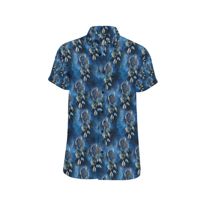 Eagles Dream Catcher Themed Men's Short Sleeve Button Up Shirt